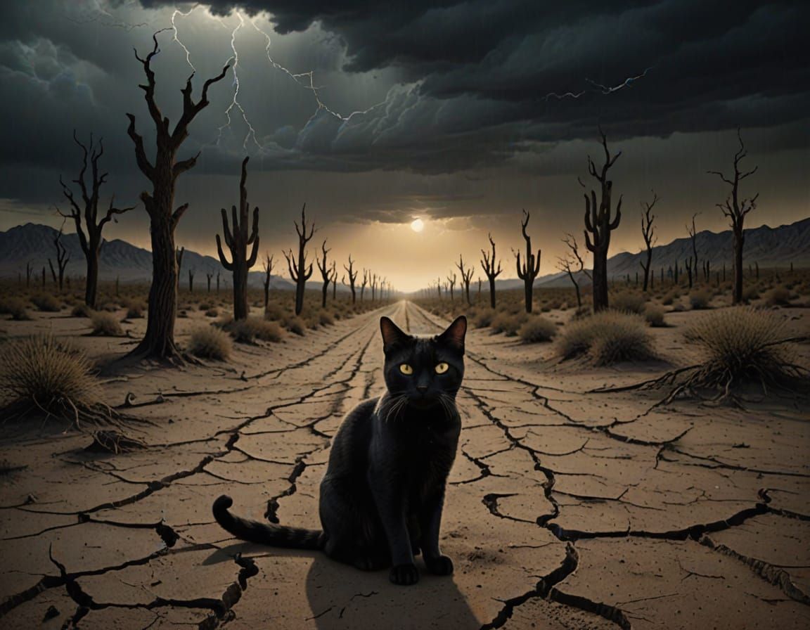 Cat's Desperate Scream in Surreal Wasteland
