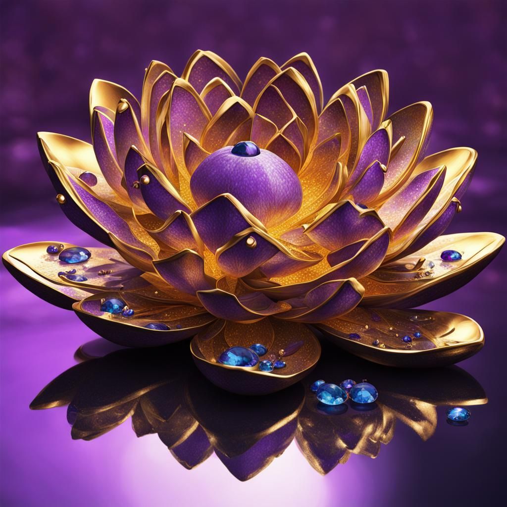 Purple Gold Jeweled Lotus in Hyperrealism