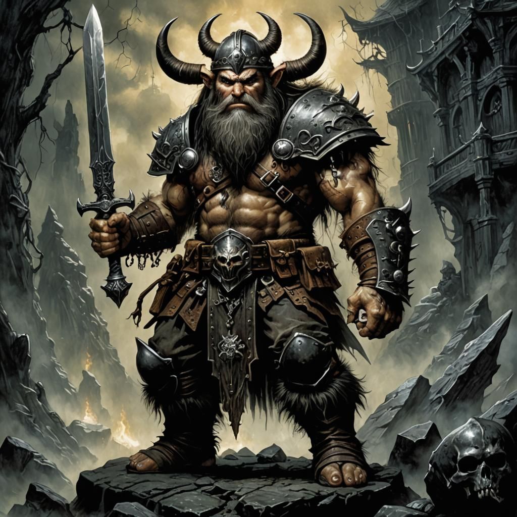 Dwarf Barbarian in Dark Fantasy Horror Art
