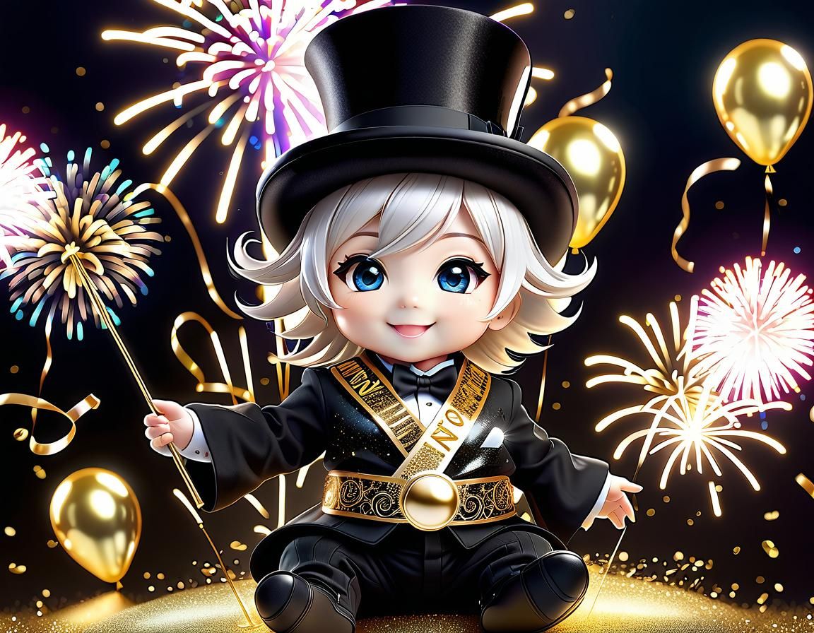 Adorable Chibi New Year Baby in Enchanted Celebration