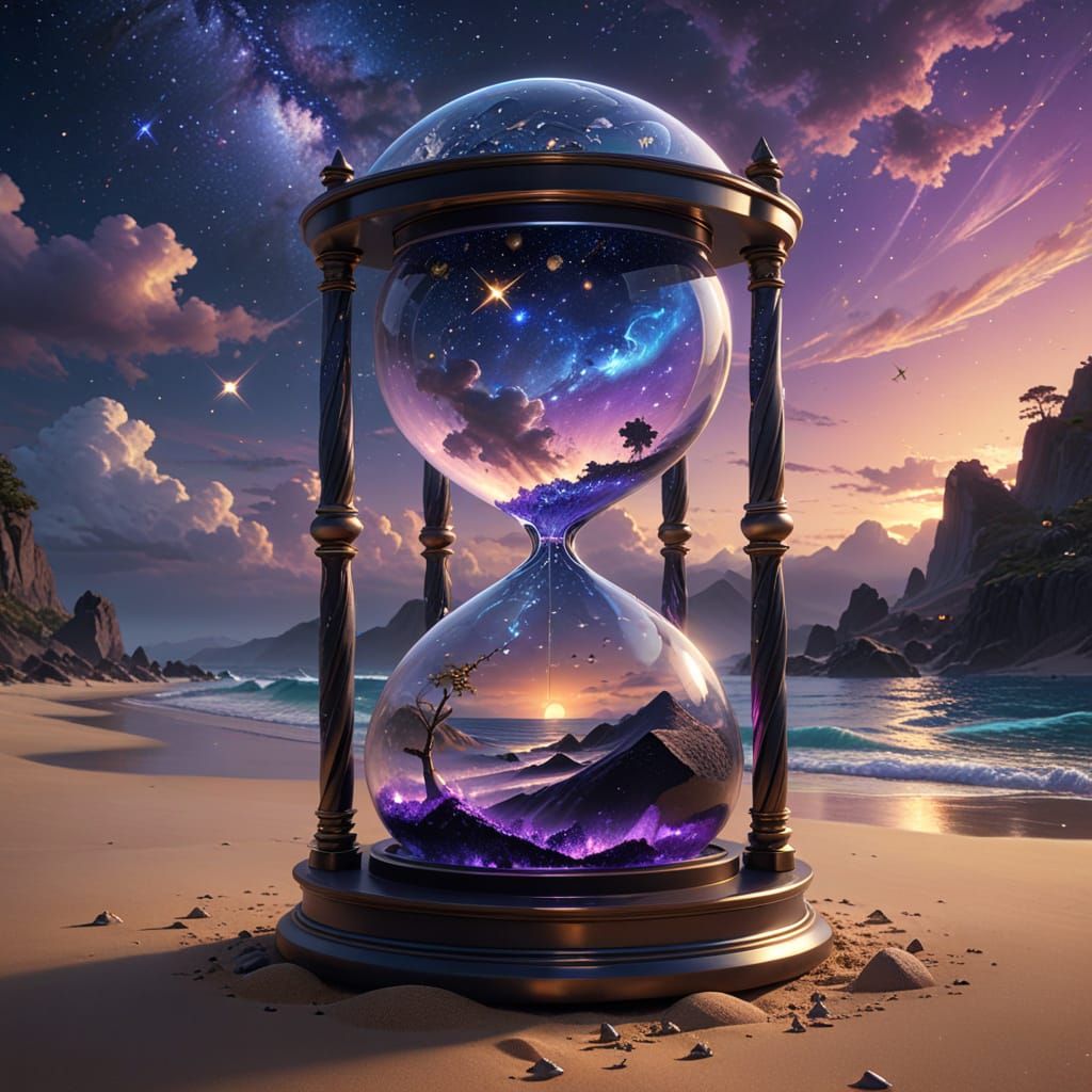 Surreal Cosmic Hourglass in Warm, Ethereal Light