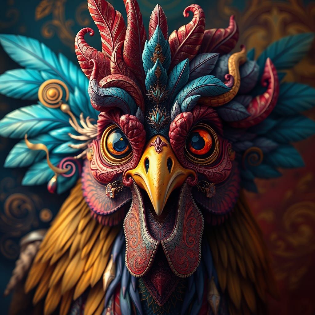 Mystical Chicken Face: Intricate Matte Painting