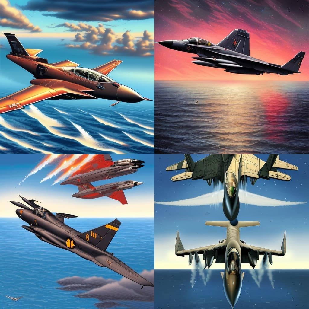 Fighter Jet Over the Sea: Comic Book Art