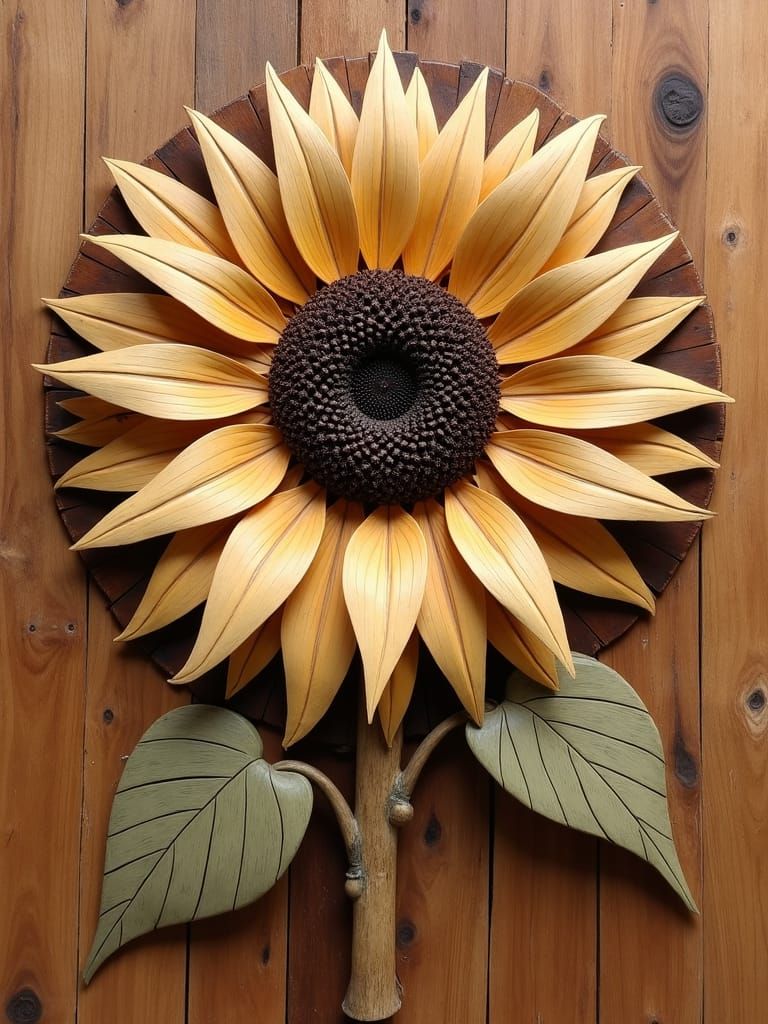 Museum Quality Sunflower Wood Carving