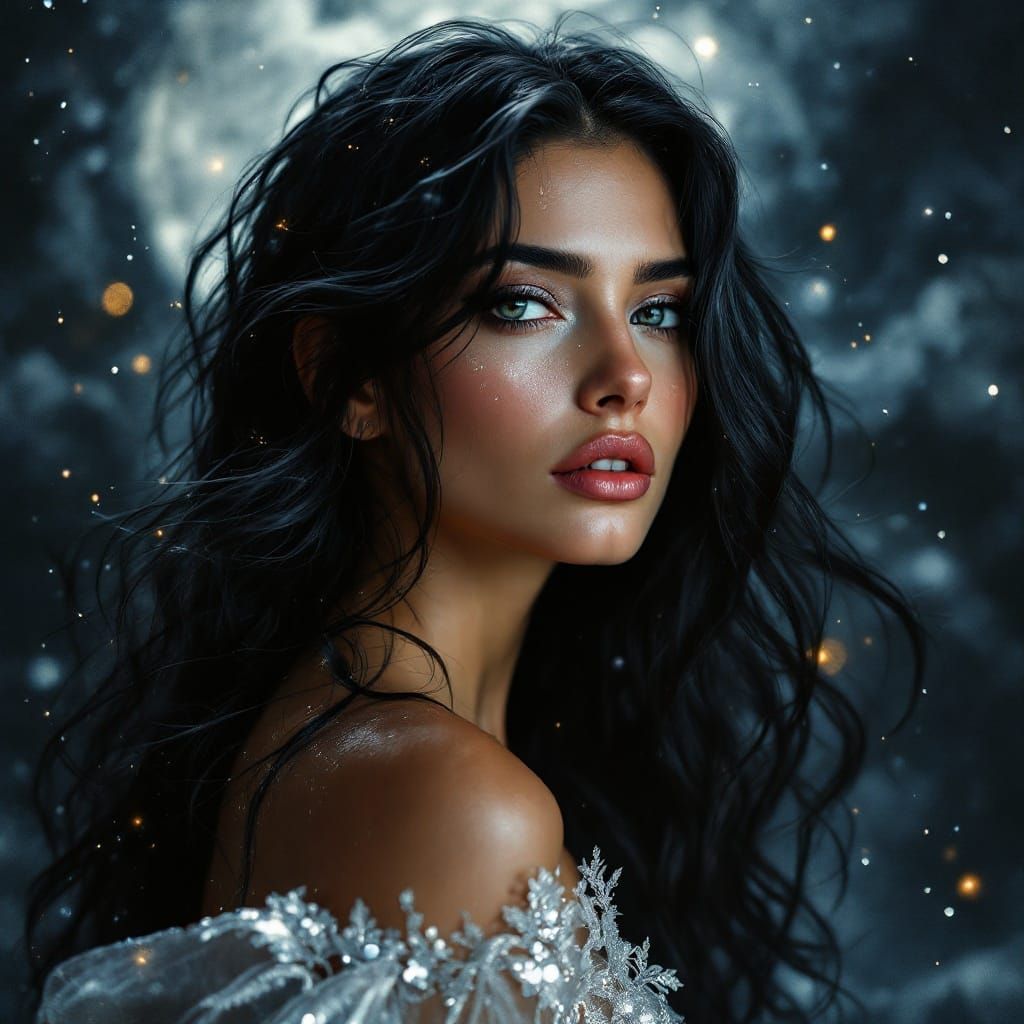 Mysterious Bohemian Woman in Lunar Glow