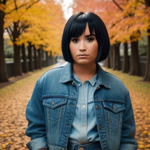 Demi Lovato with Bob Haircut in Autumn Photo