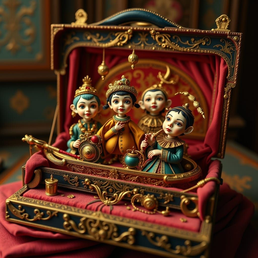 An open Victorian-style wooden Music Box
