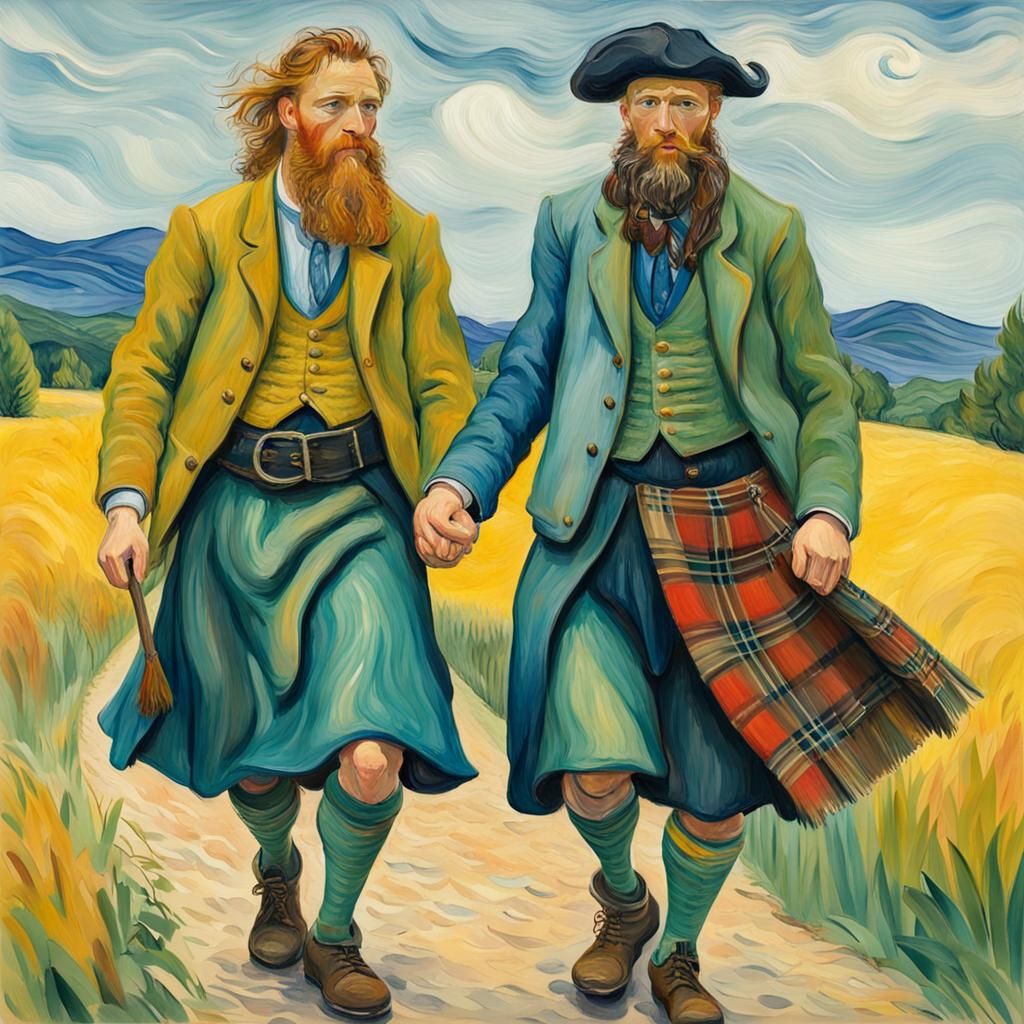 Two Men in Kilts, in an Impasto Style