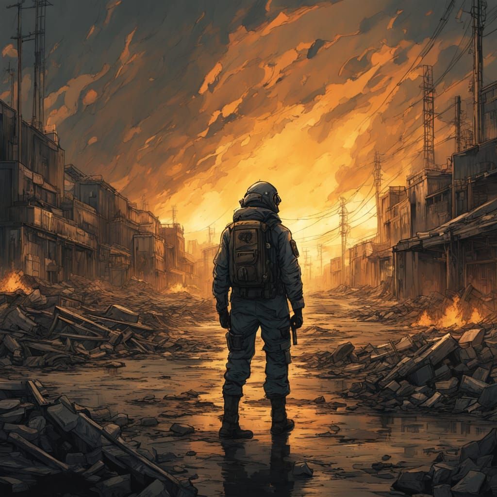 Desolate Survivor in Toxic Wasteland