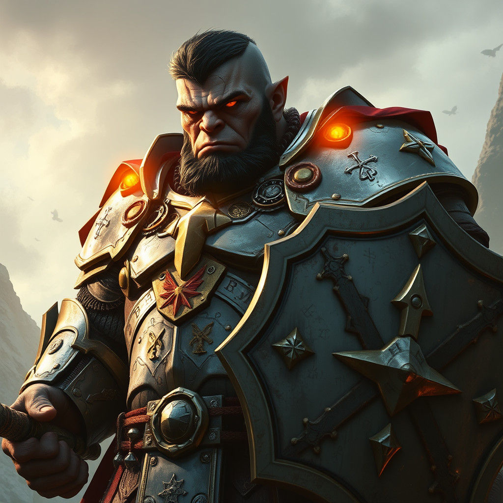 Orc Aasimar Paladin in Battle-Scarred Armor