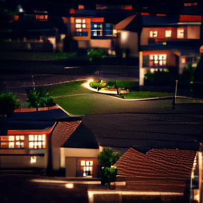 Nighttime View of Quiet Suburbia