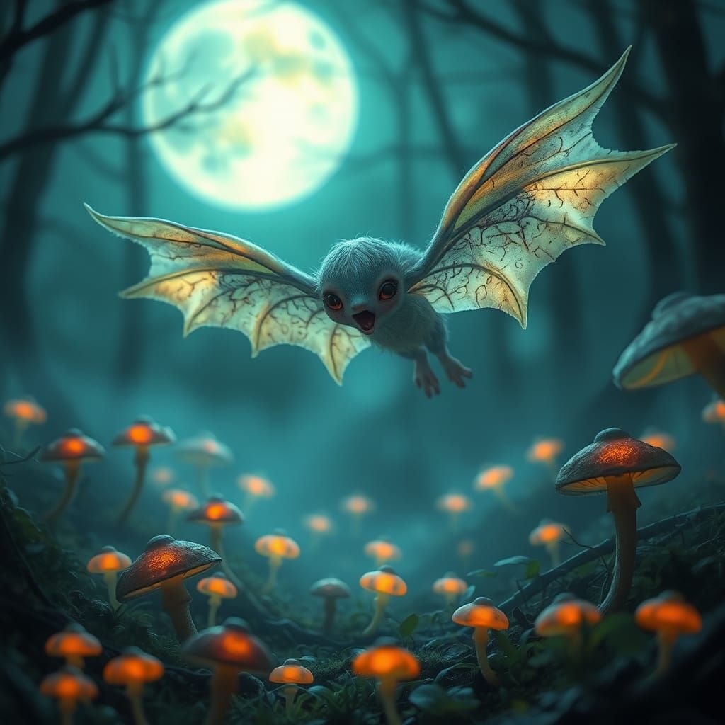 Eerie Banshee in Fluorescent Forest, Miyazaki Style