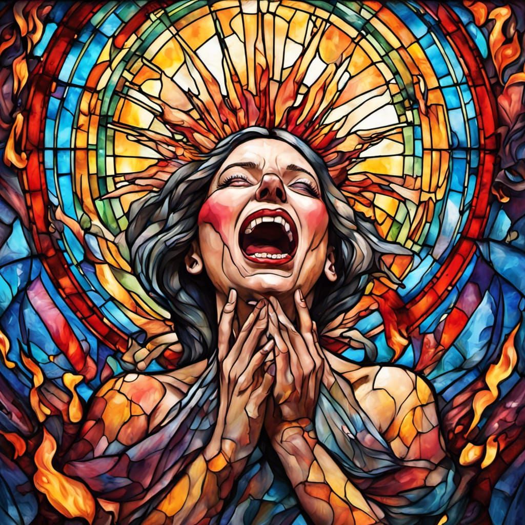 Liberty Style Stained Glass: Burning Woman