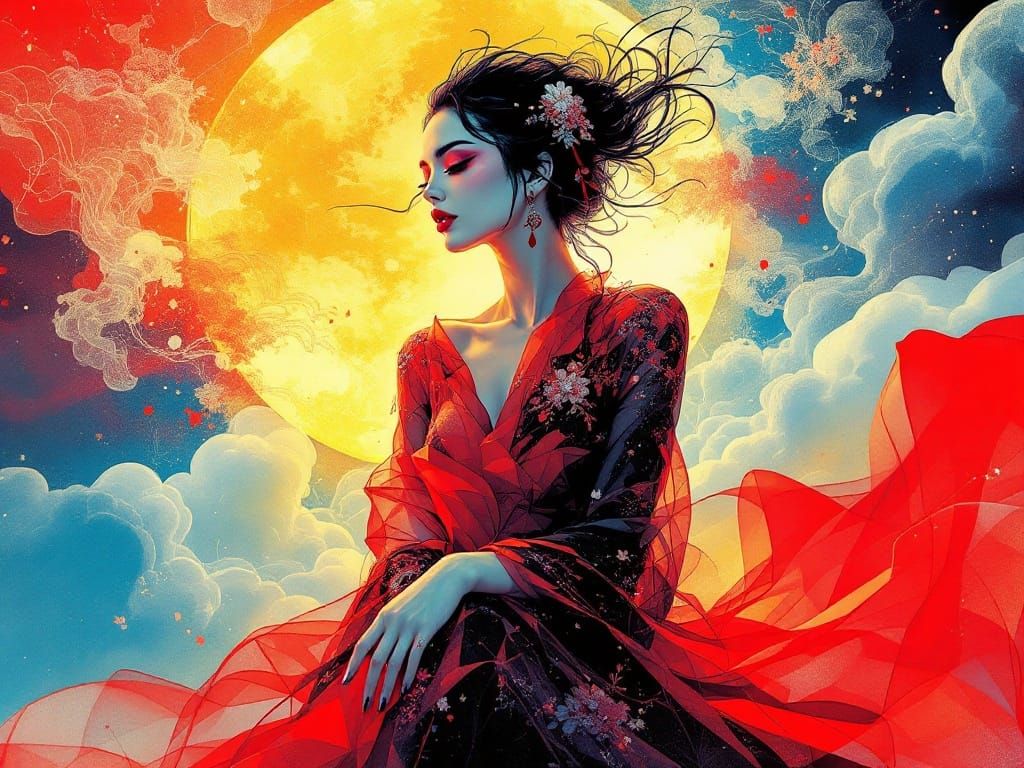 Ethereal Goddess Emerge from Starry Night