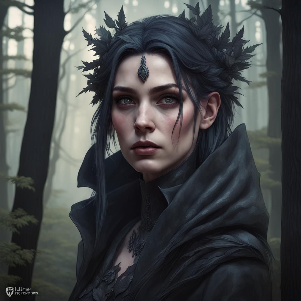 Gothic Portrait in Forest, Hyperdetailed Art