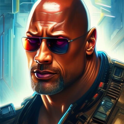 Cyberpunk Dwayne Johnson Portrait in 8K Resolution