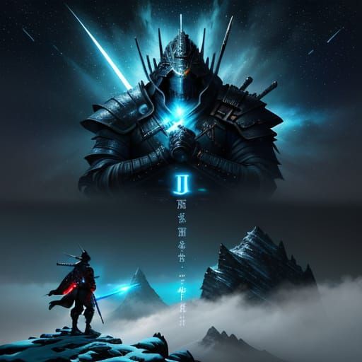 Samurai Warrior on Snowy Peak with Twin Moons