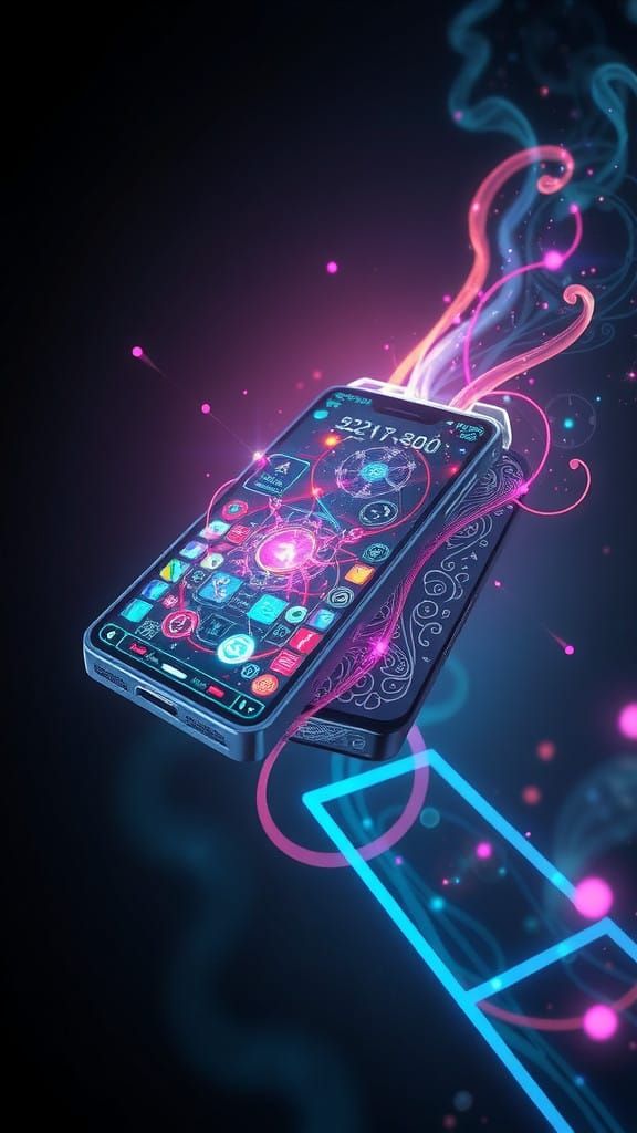 Ethereal Futuristic Handheld Device with Touchable Holograph...