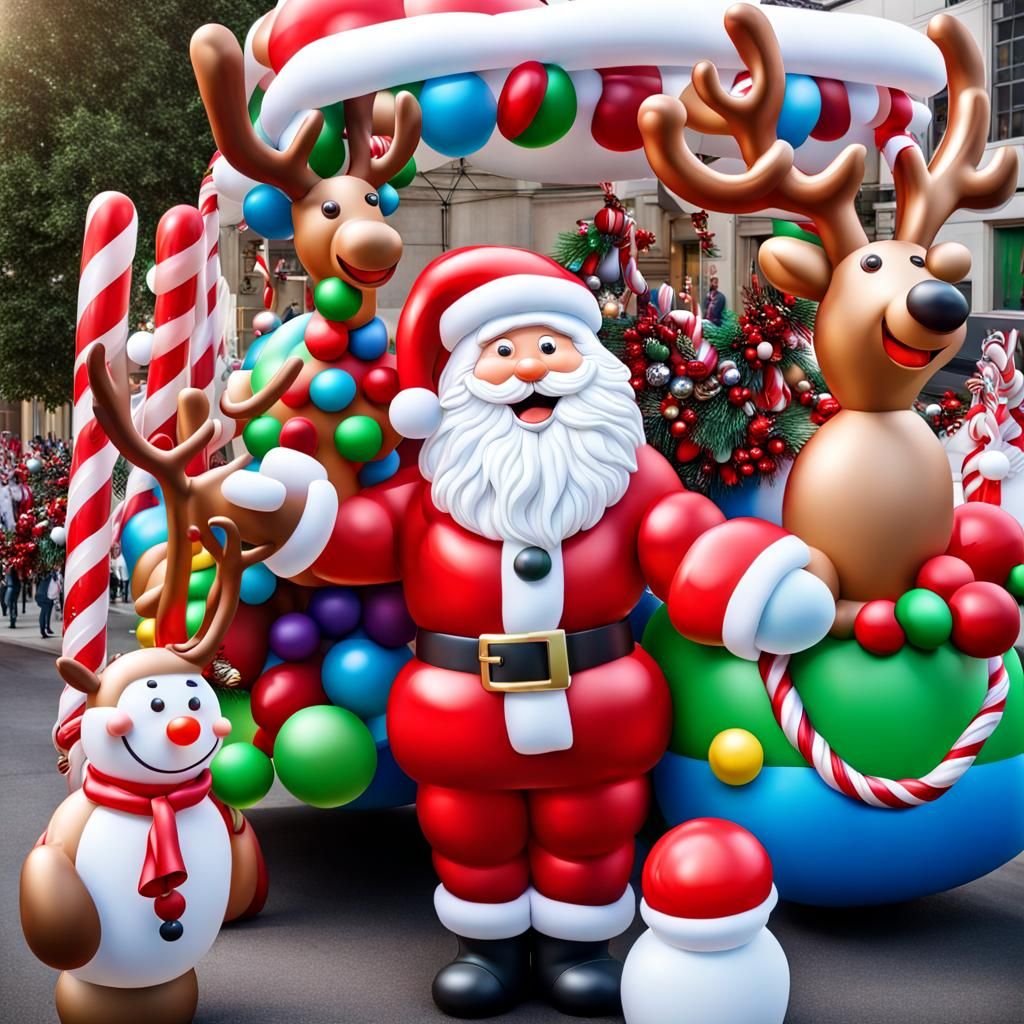 Hyperrealistic Christmas Parade with Festive 3D Balloons