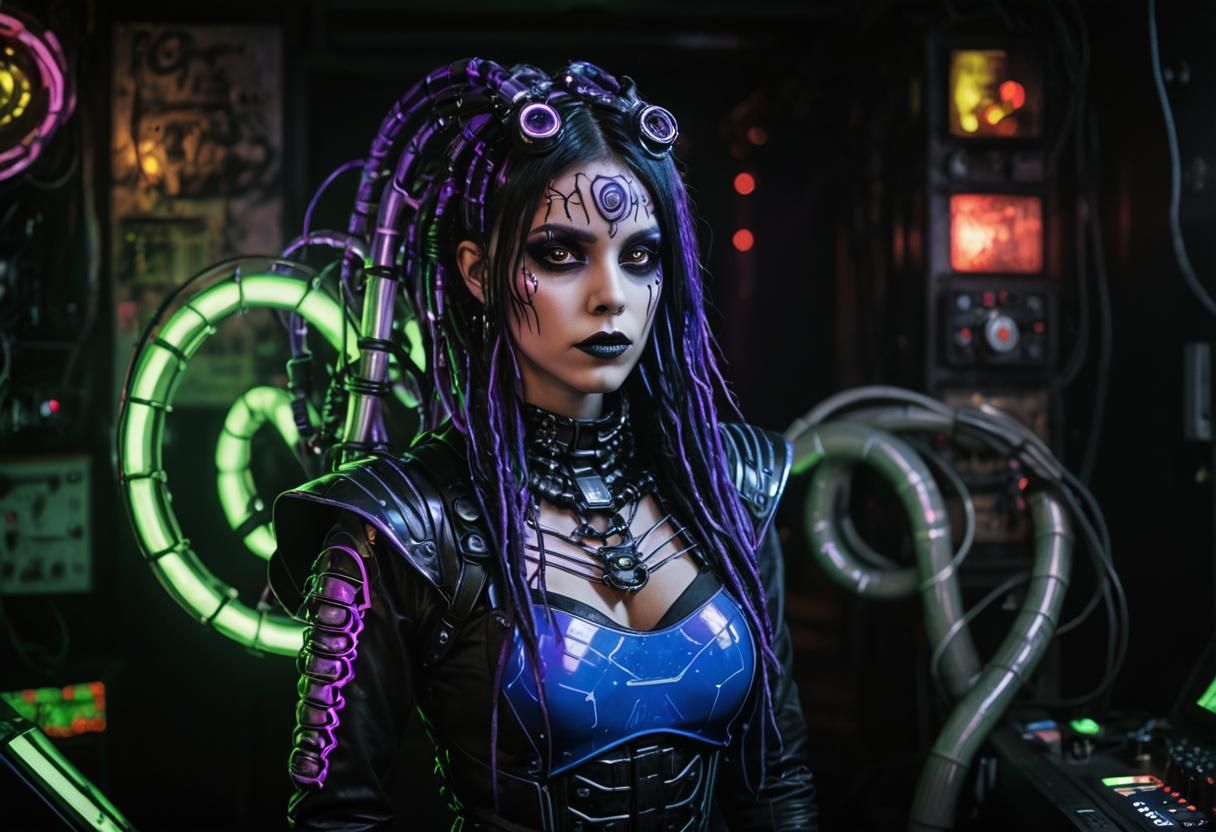 Cybergoth Portrait with Cybernetic Enhancements in Cyberpunk...