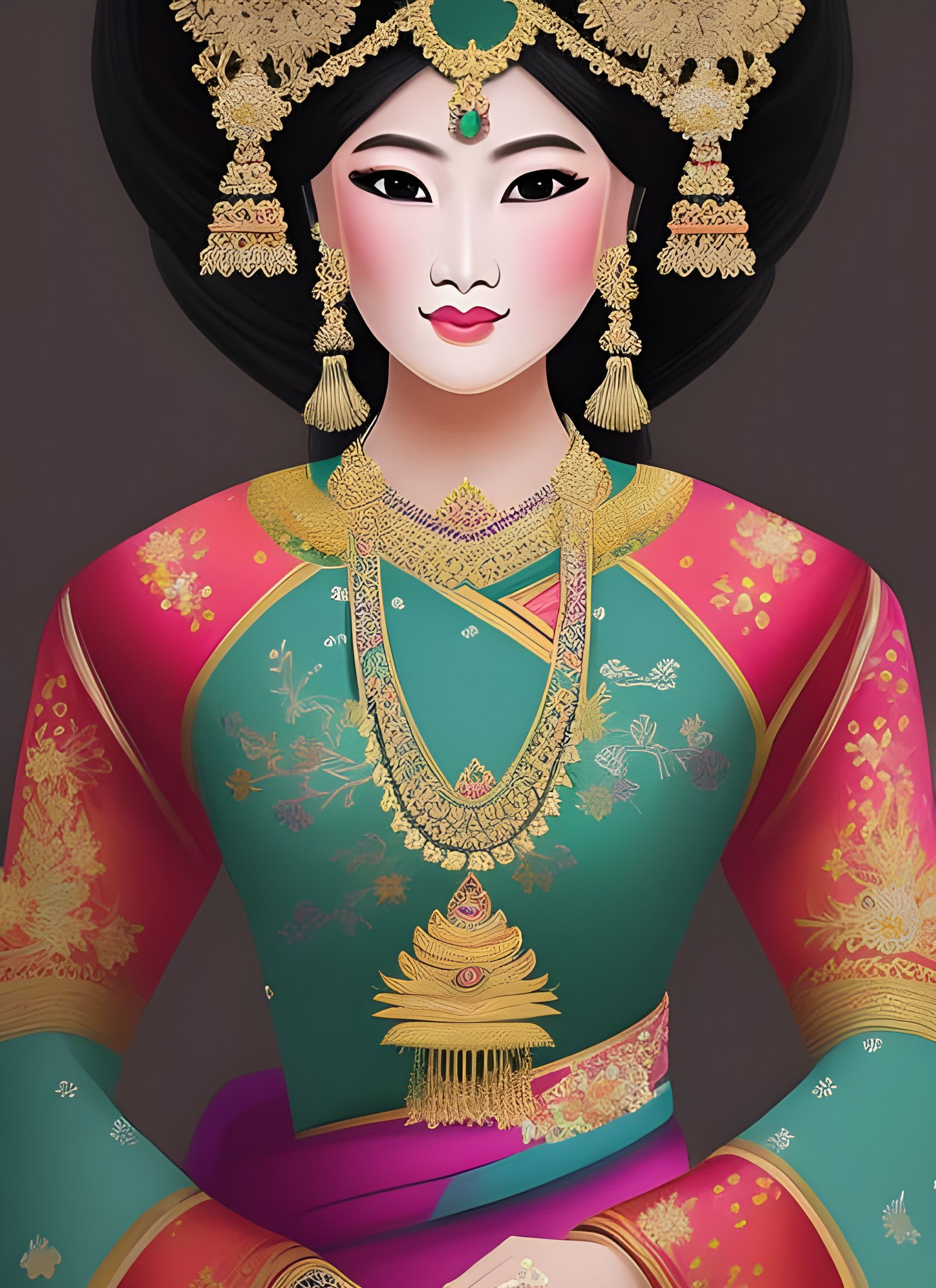 Elegant Thai Woman Portrait: 1800s Illustration