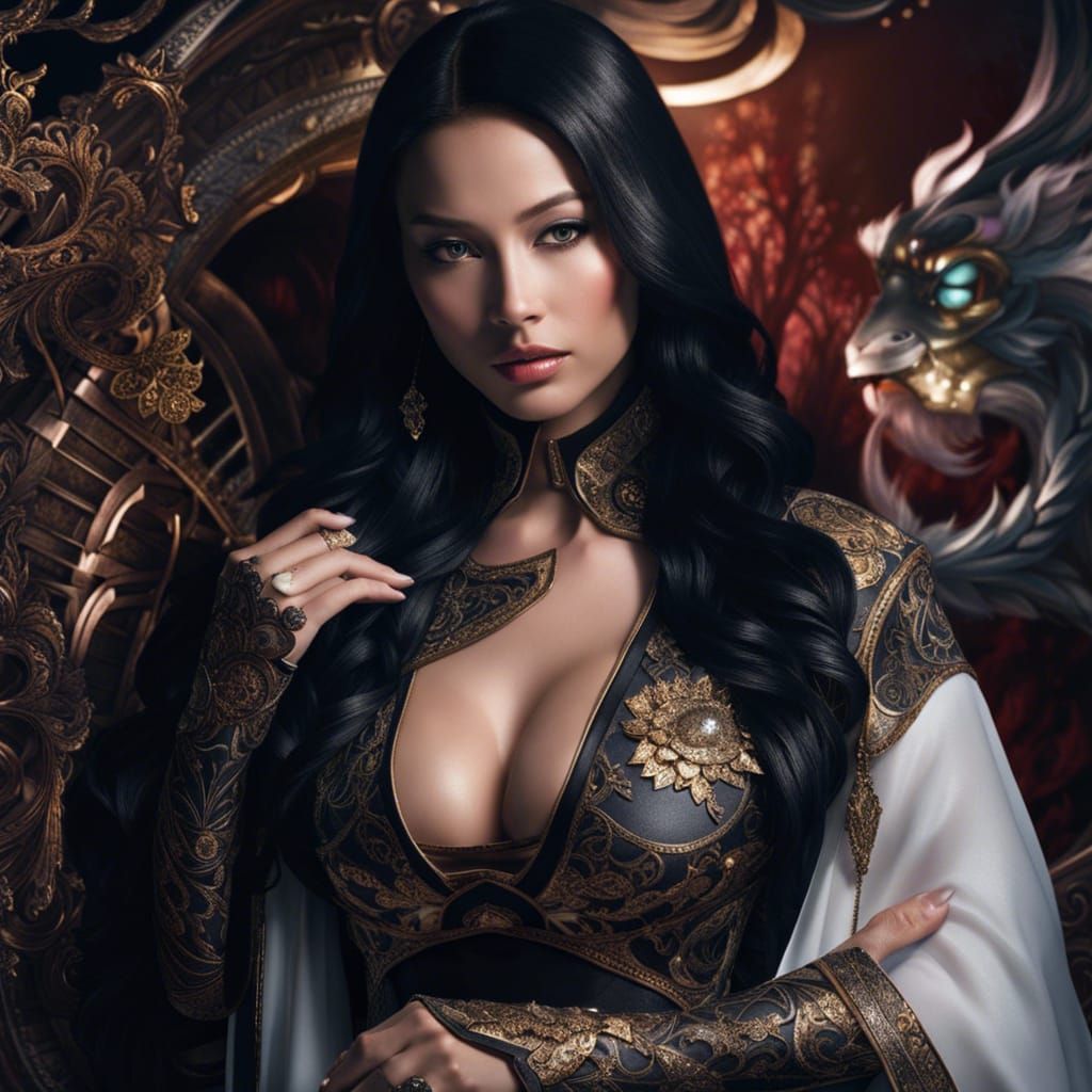 Dark Elemental Knight Woman in Digital Art Style