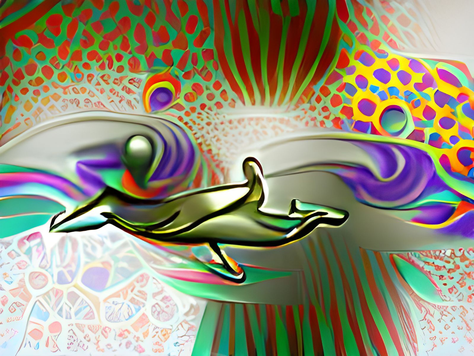 Acid digital illustration of a dolphin launching out of the ...