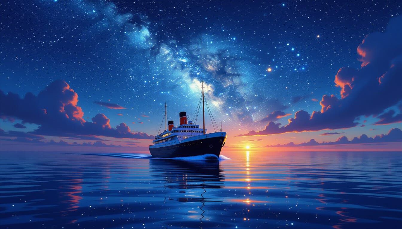 Epic Ship Sailing Under Starry Galaxy Sky
