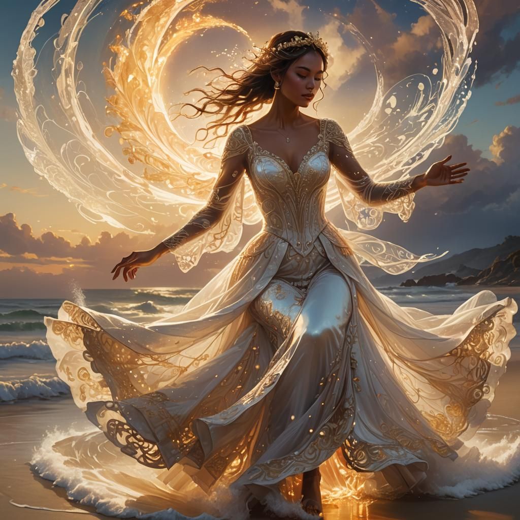 Ethereal Water Goddess in Fantasy Landscape