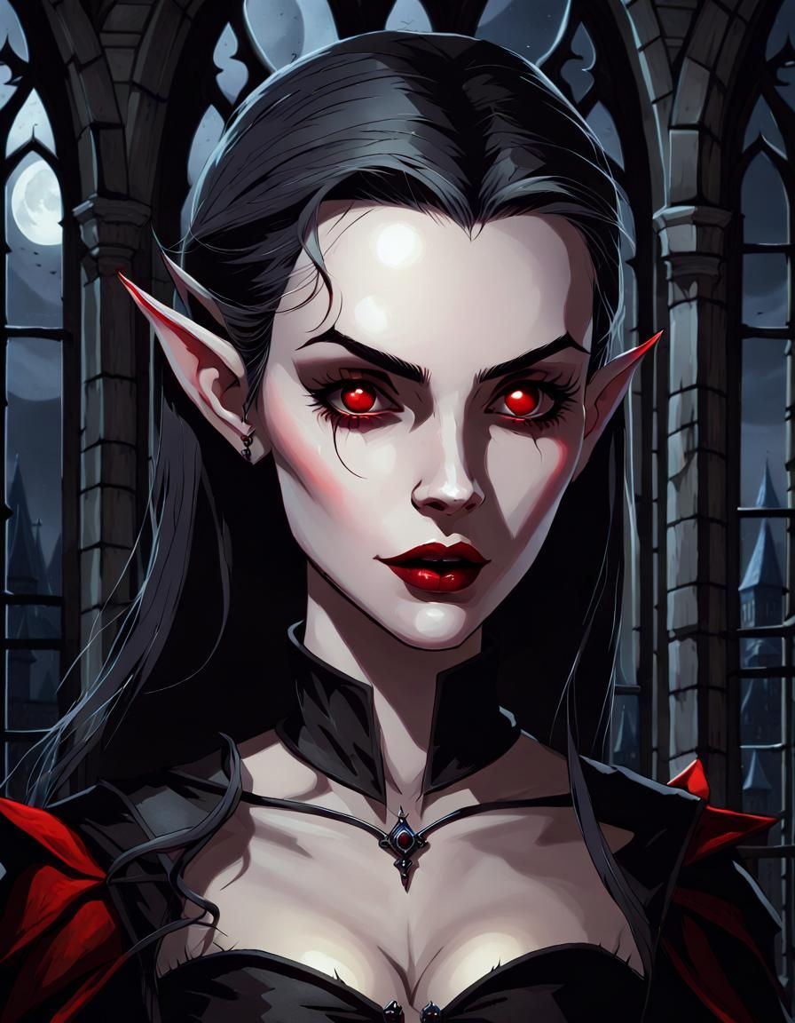 Moonlit Vampire in Gothic Castle Interior
