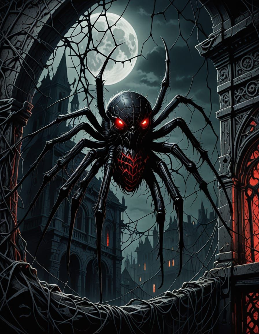 Gothic Vampire Spider Lurking in Eerie Ruins