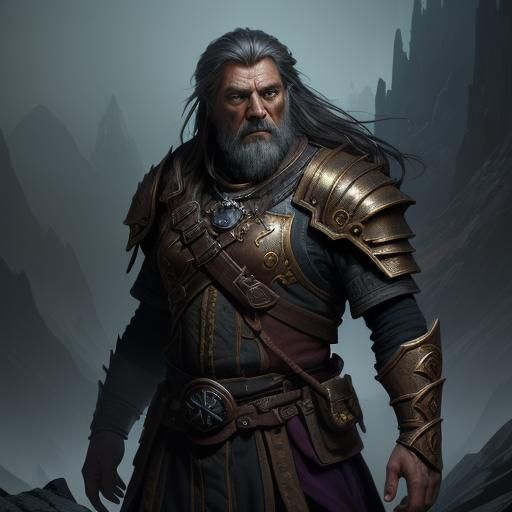 Dwarf Warrior on Mountain Peak: Dark Fantasy Concept Art