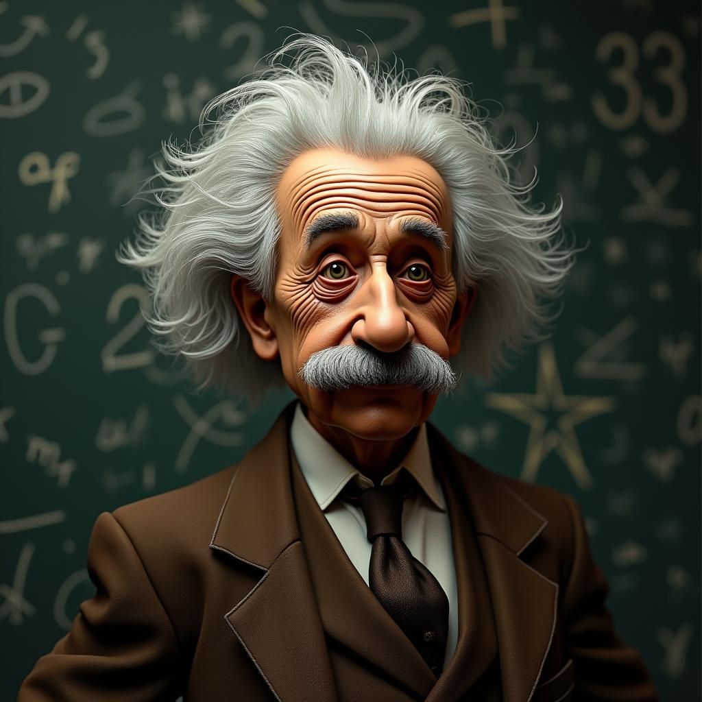 Einstein Portrait with Chalkboard in Art Nouveau Style