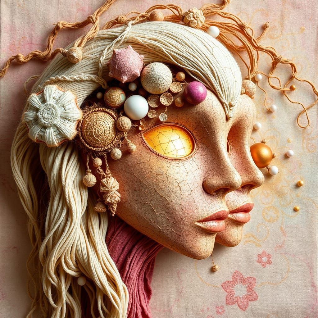 Intricate Fractal Wool Twine Sculpture in Postmodern Style