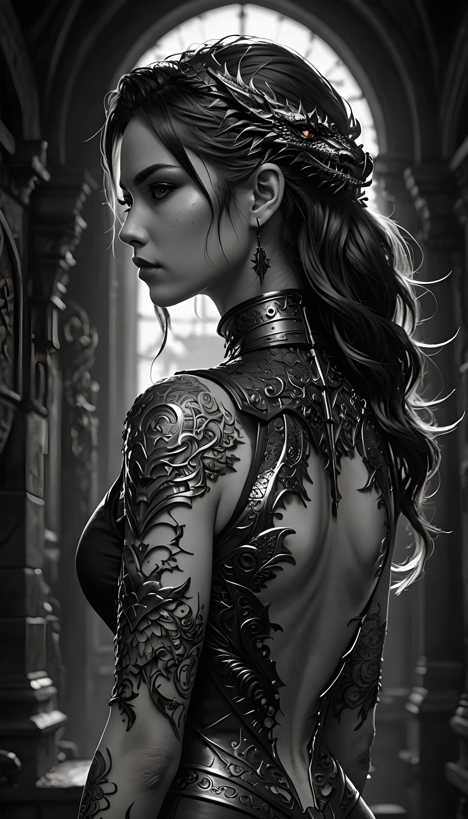 Cyberpunk Dragon Tattoo Silhouette Portrait