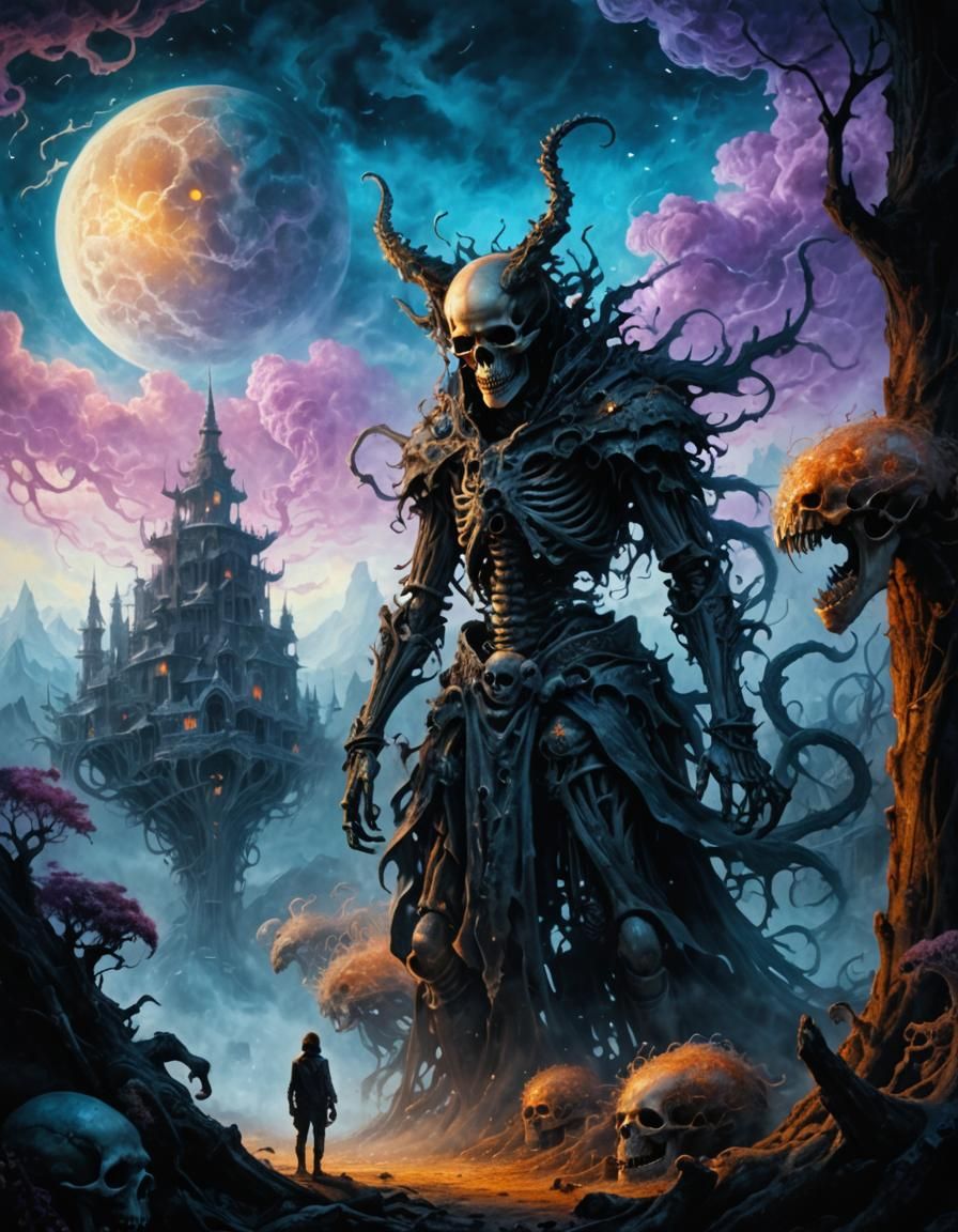 Gothic Hydra Skeleton in Horror Fantasy Art