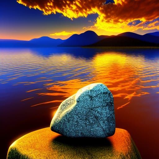 Glowing Tree on Rock Island at Sunset