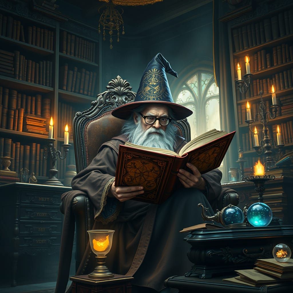 Aged Wizard in Mystical Study