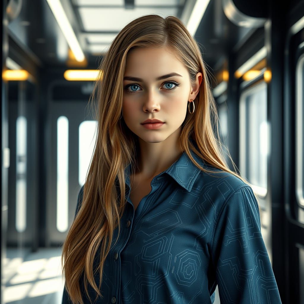 Futuristic Woman in Industrial Cyberpunk Scene