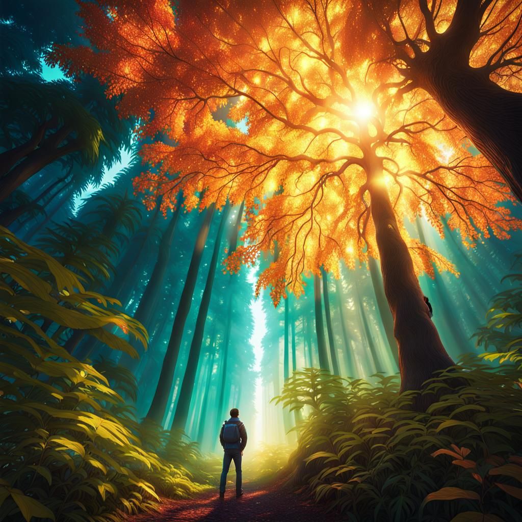 Dreamlike Glowing Tree in Enchanted Forest