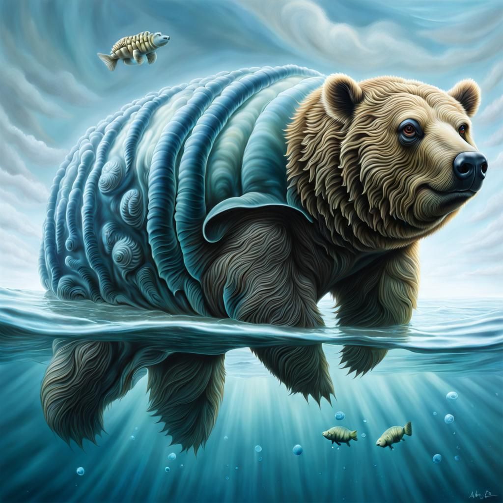 Tardigrade-Skinned Bear Creature Swimming Underwater