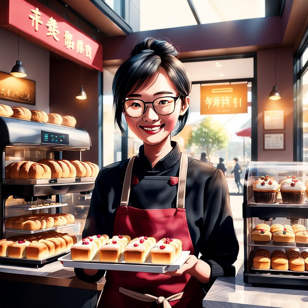 Modern Cafe With Baker and Cakes