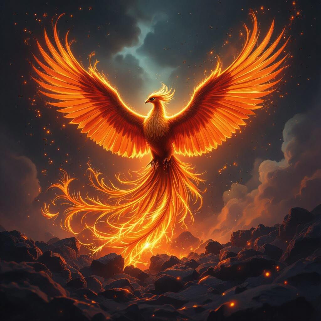 Majestic Phoenix Rising in Cosmic Fantasy Style