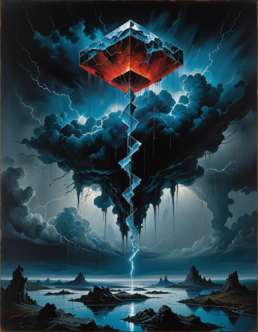 Surreal Crystal Stormscape with Scarlet Kite