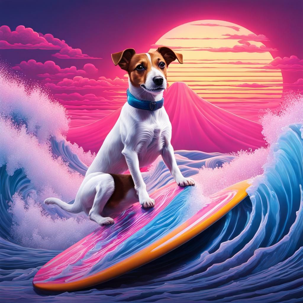 Jack Russell Ice Sculpture Surfing Hokusai Wave