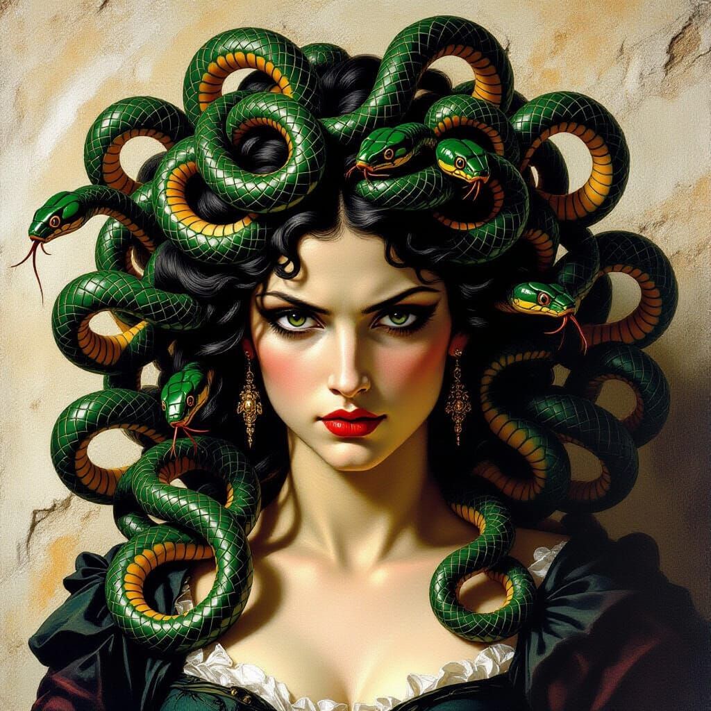 Medusa: Terrifying Gorgon with Snake Hair in Baroque Style