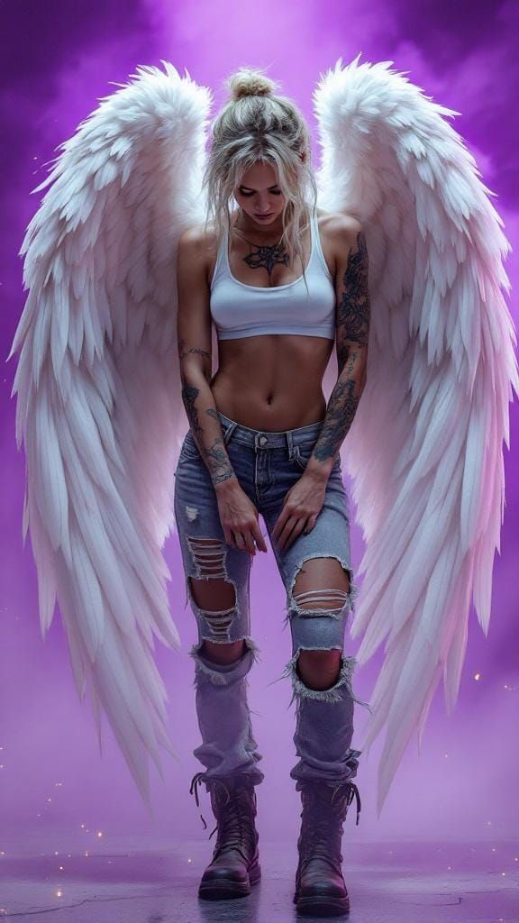 Angelic Woman with Wings in Studio Fog