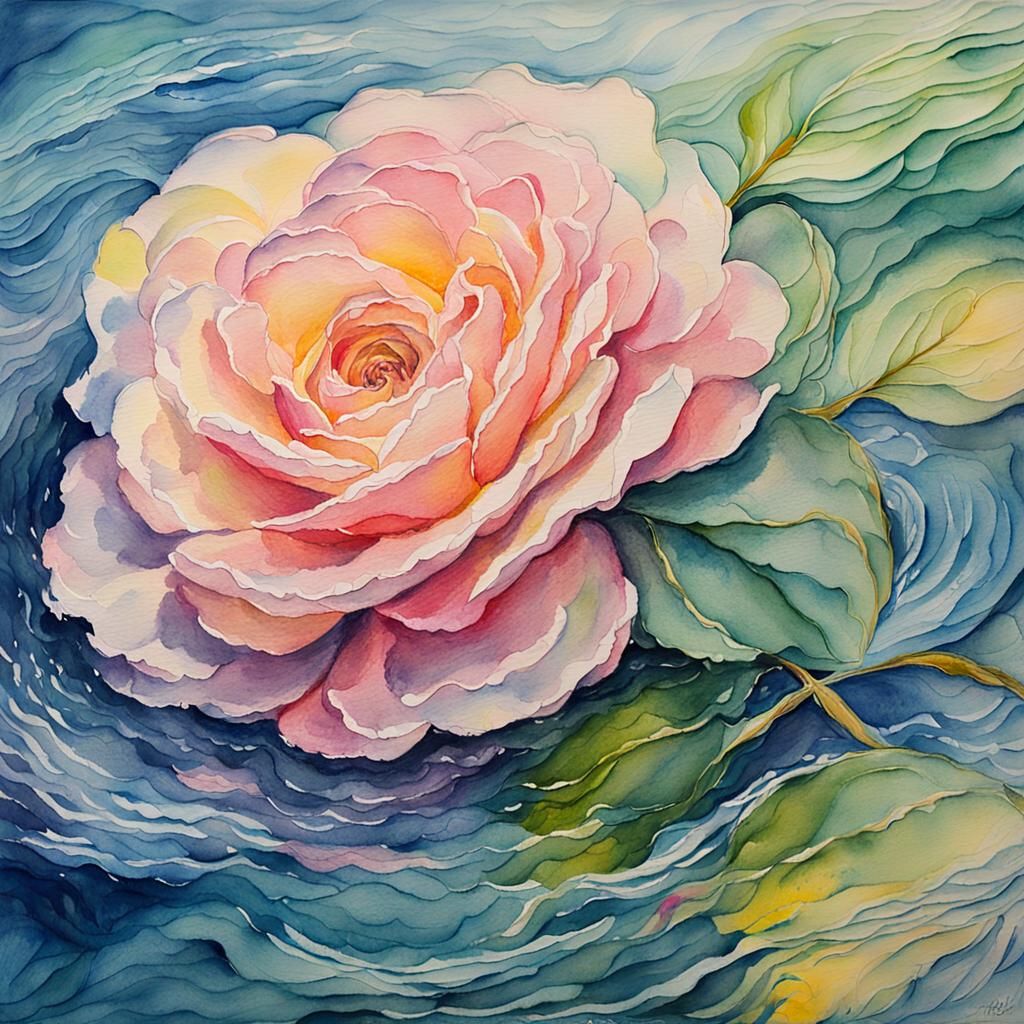 Rose in Water: Abstract Expressionist Watercolour