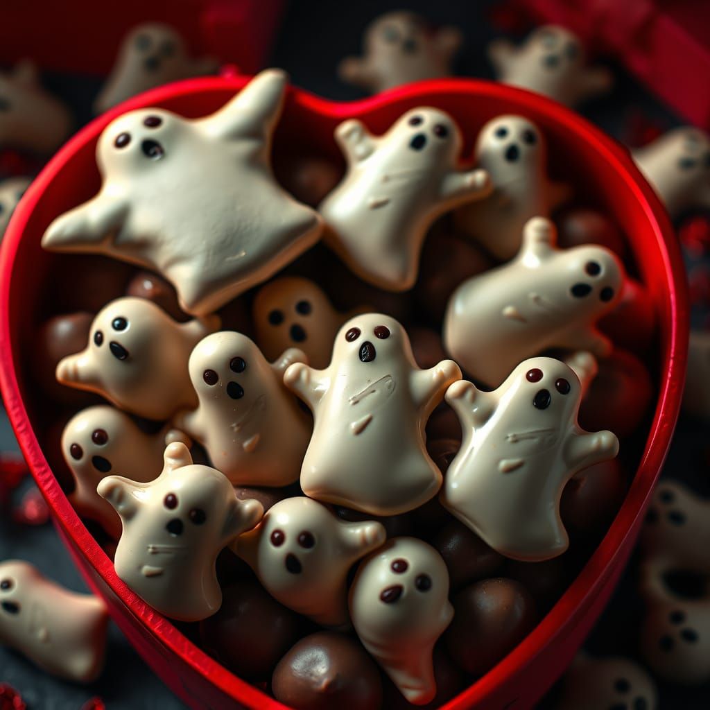 Ghost Chocolates in Red Heart Box