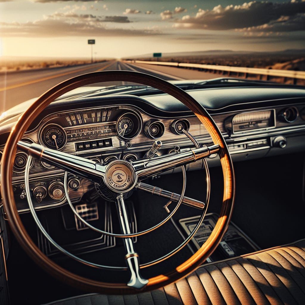 1957 Oldsmobile Driver's View at Sunset
